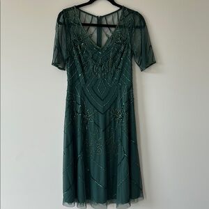 Adrian Papell Green Embroidered Dress